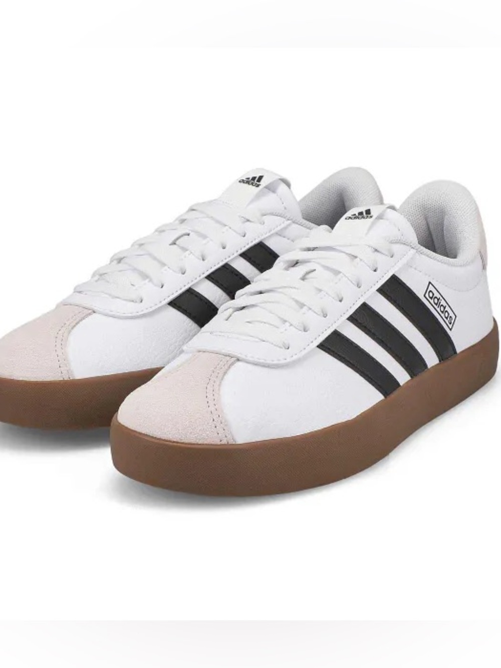 adidas White Sneakers with Black Stripes and Gum Sole
